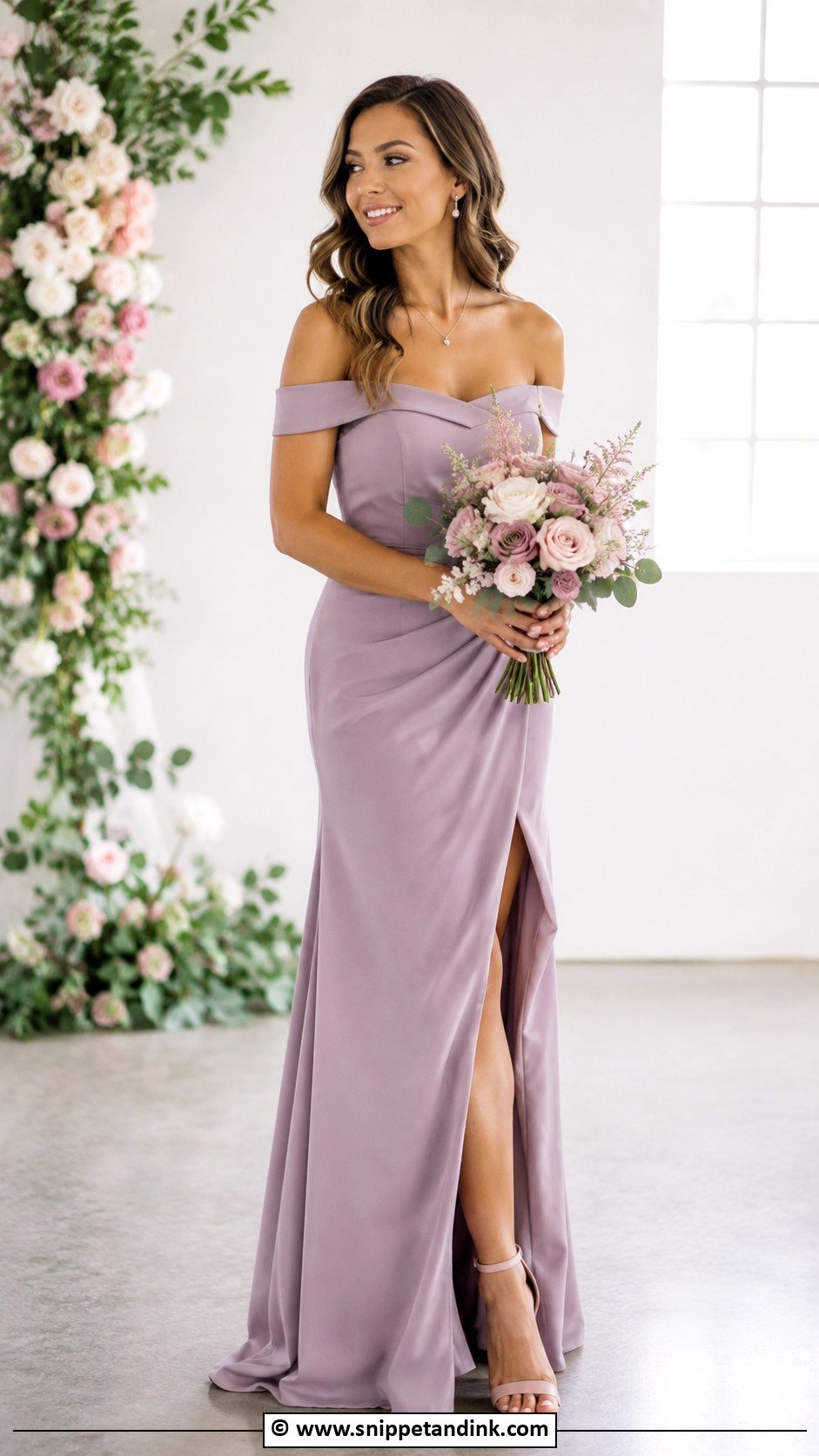 Mauve Wedding Dress With Soft Pink Bouquet - Snippet and Ink - 30 Colorful Wedding Dress Ideas