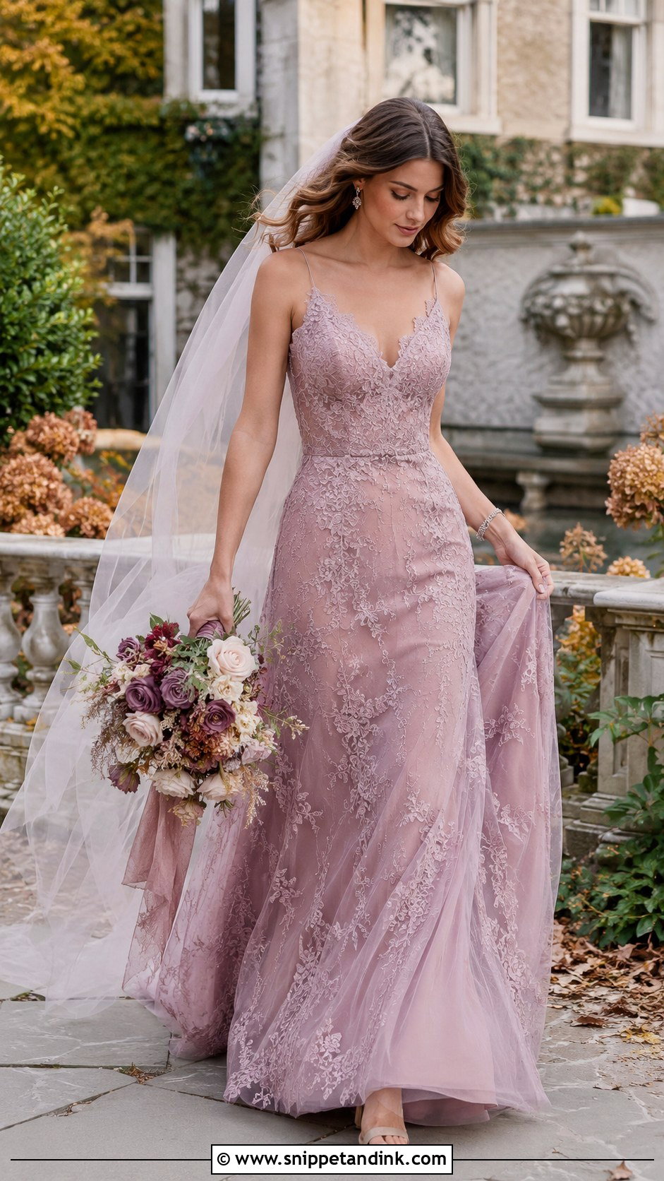 Mauve Wedding Dress With Soft Waves - Snippet and Ink - 25 Wedding Dresses with Color