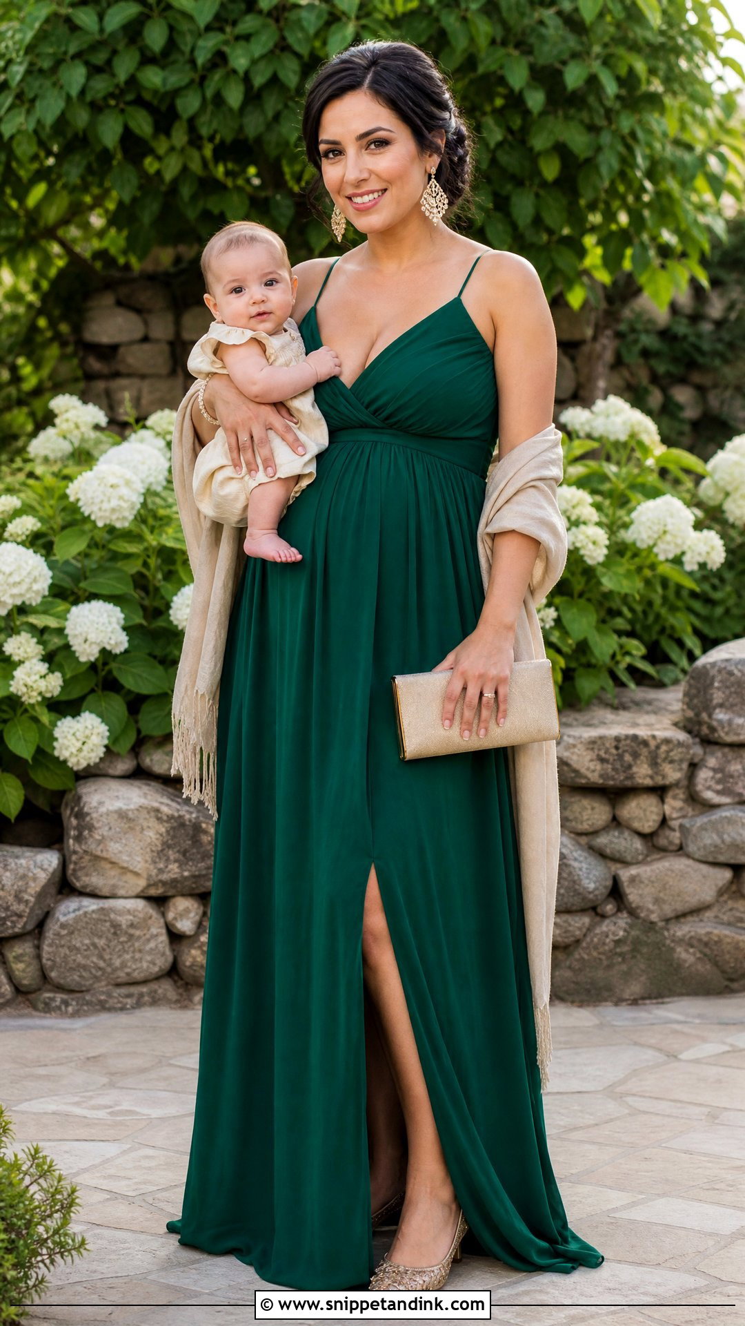 Maxi Postpartum Wedding Guest Dress With Dressy Flats - Snippet and Ink - 20 Postpartum Dresses for Wedding