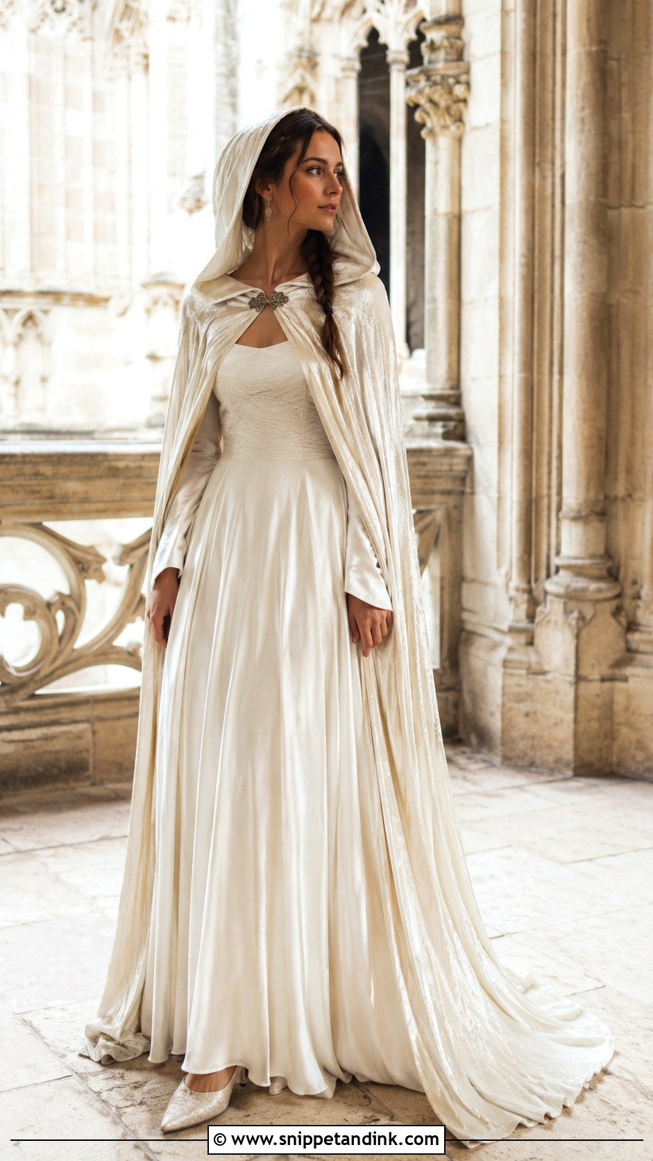 Medieval Hooded Wedding Cape With Long Sleeve Gown - Snippet and Ink - 20 Wedding Cape with Hood Ideas