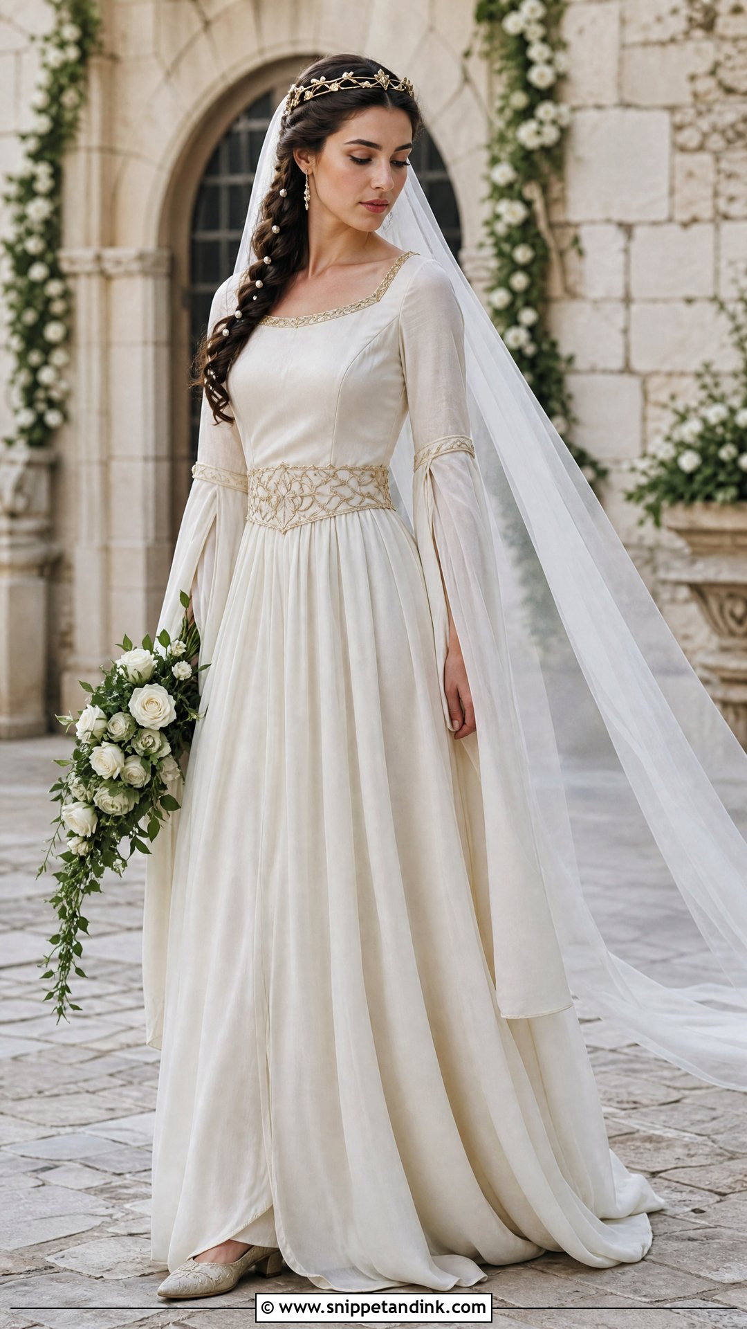 Medieval Reign Wedding Dress With Draped Sleeves - Snippet and Ink - 20 Reign Wedding Dress Ideas