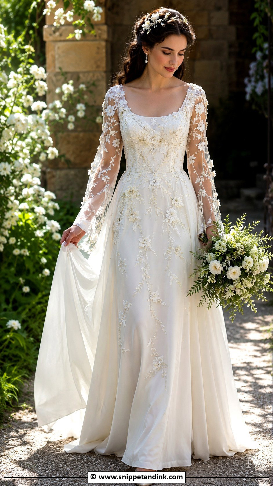 Medieval Wedding Dress With Floral Applique - Snippet and Ink - 30 Medieval Wedding Dress Ideas