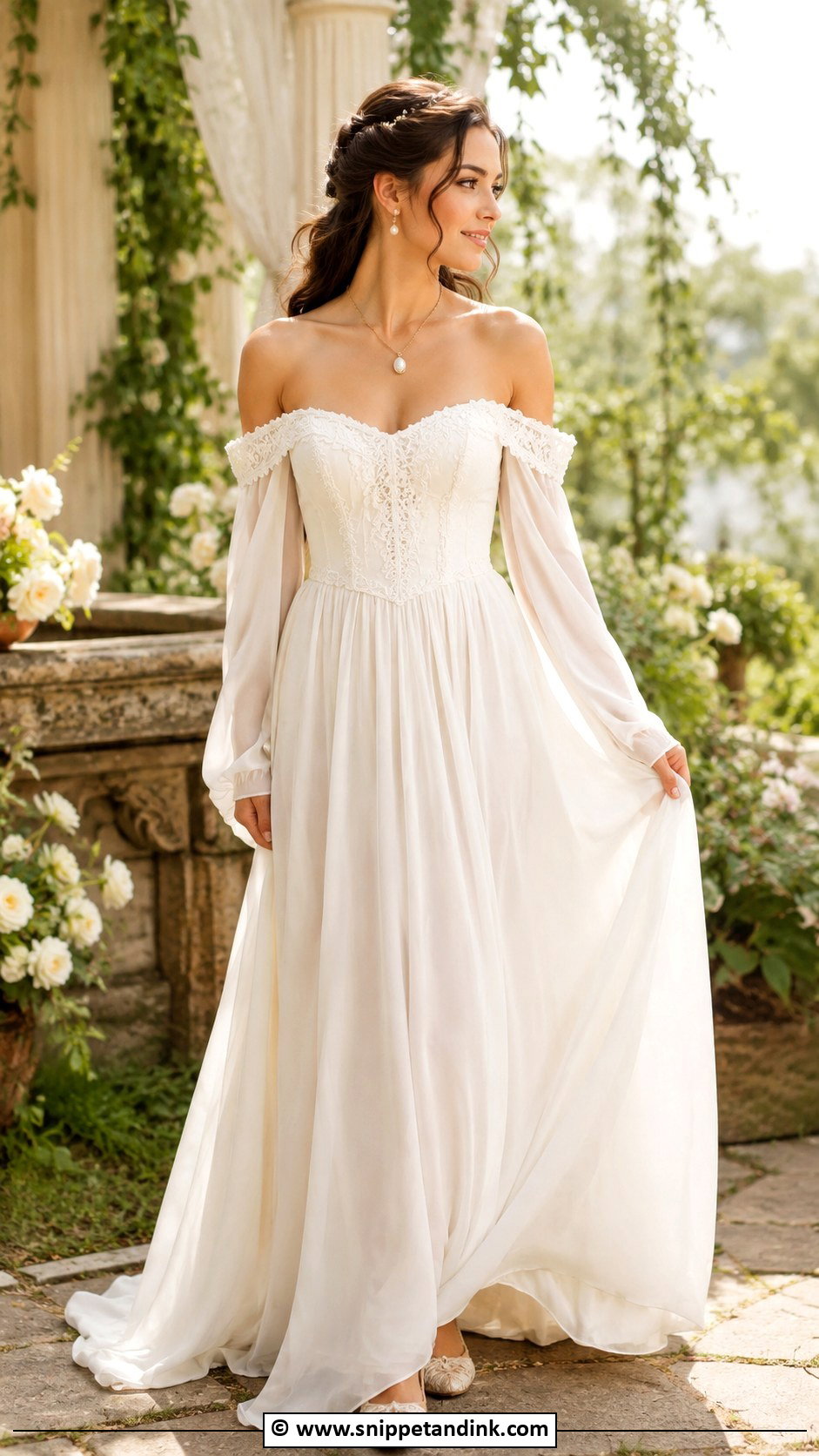 Medieval Wedding Dress With Off Shoulder Neckline - Snippet and Ink - 30 Medieval Wedding Dress Ideas