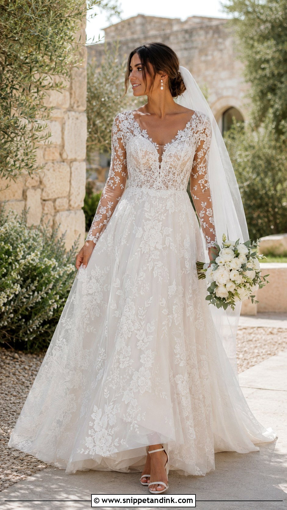 Mediterranean Lace A Line Wedding Dress - Snippet and Ink - 20 Mediterranean Wedding Dress Ideas