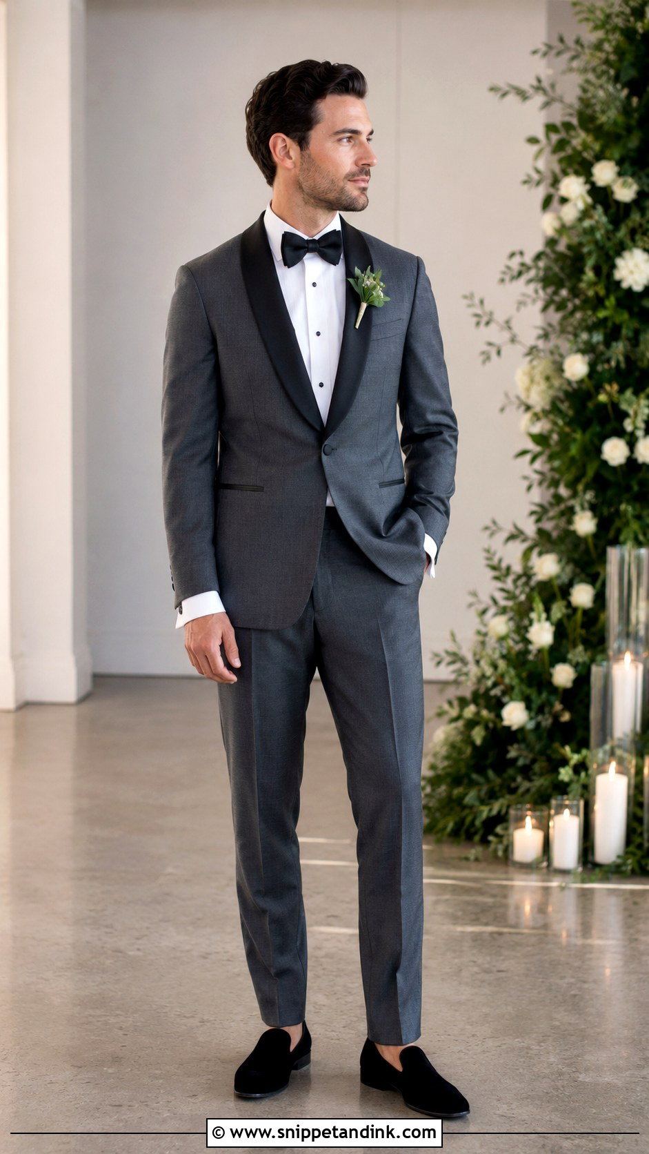 Medium Gray Tuxedo With Shawl Lapel - Snippet and Ink - 20 Gray Tuxedo Wedding Ideas