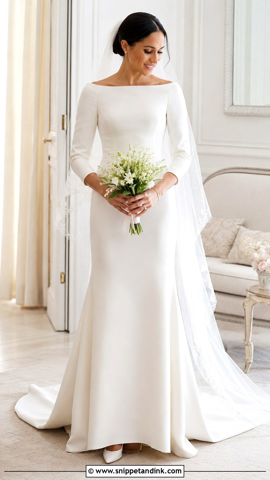 Meghan Markle Three Quarter Sleeve Wedding Dress - Snippet and Ink - 30 Meghan Markle Wedding Dress Ideas