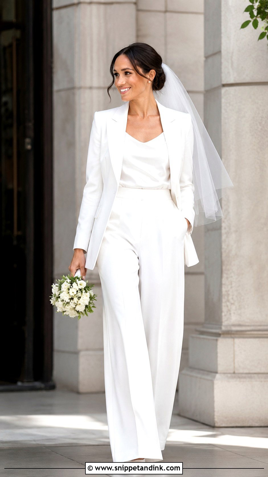 Meghan Markle White Pantsuit Wedding Outfit - Snippet and Ink - 30 Meghan Markle Wedding Dress Ideas