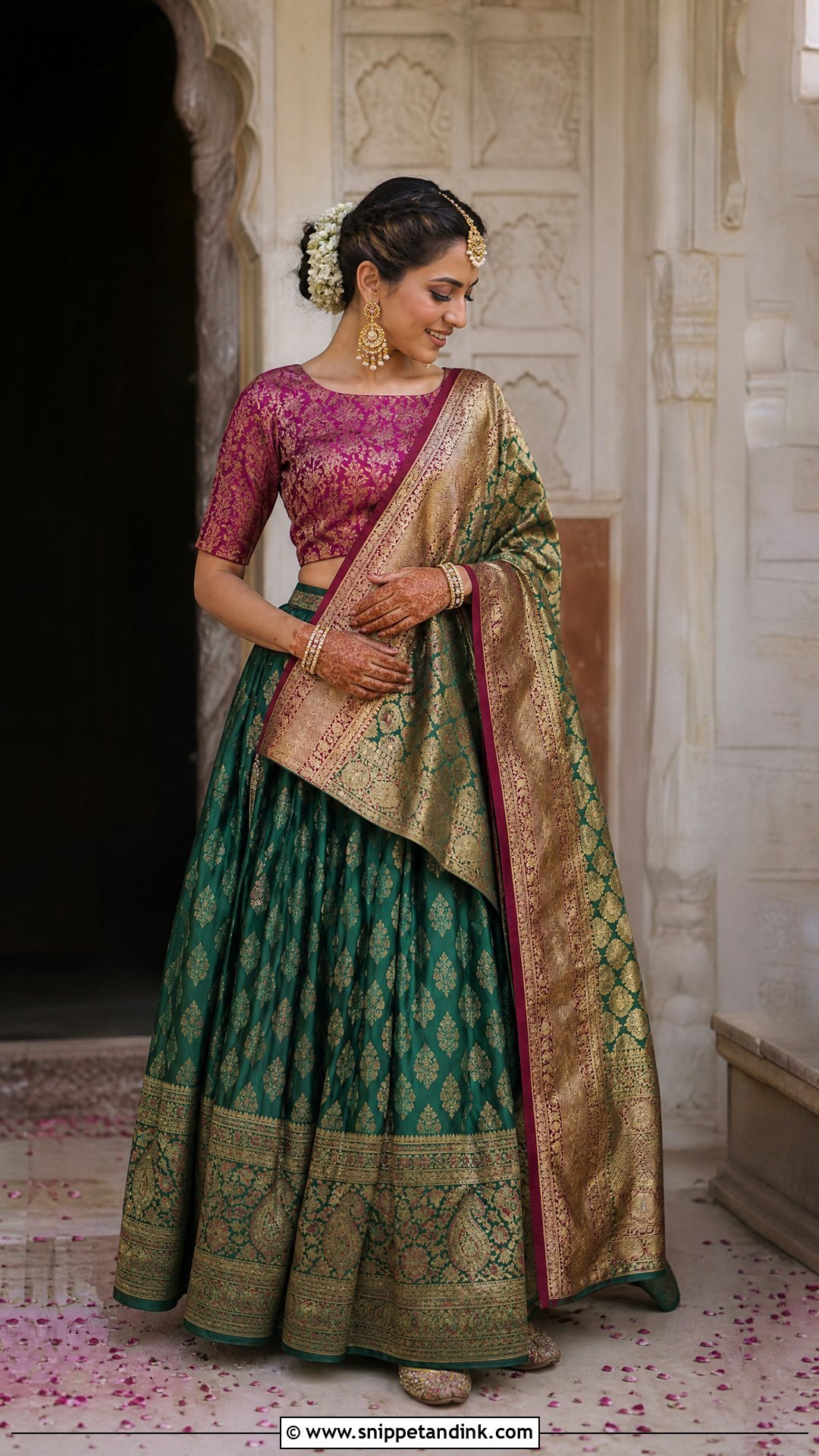Mehendi Banarasi Silk Lehenga Outfit - Snippet and Ink - 20 Mehendi Dress Outfits Brides