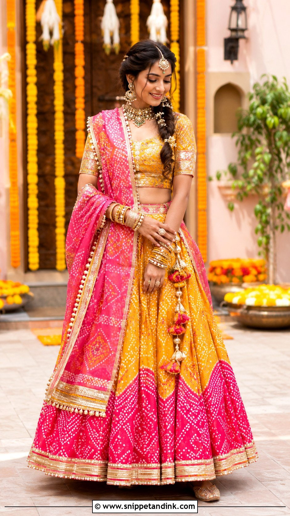 Mehendi Bandhani Lehenga For Bride - Snippet and Ink - 30 Mehendi Dress Brides Ideas