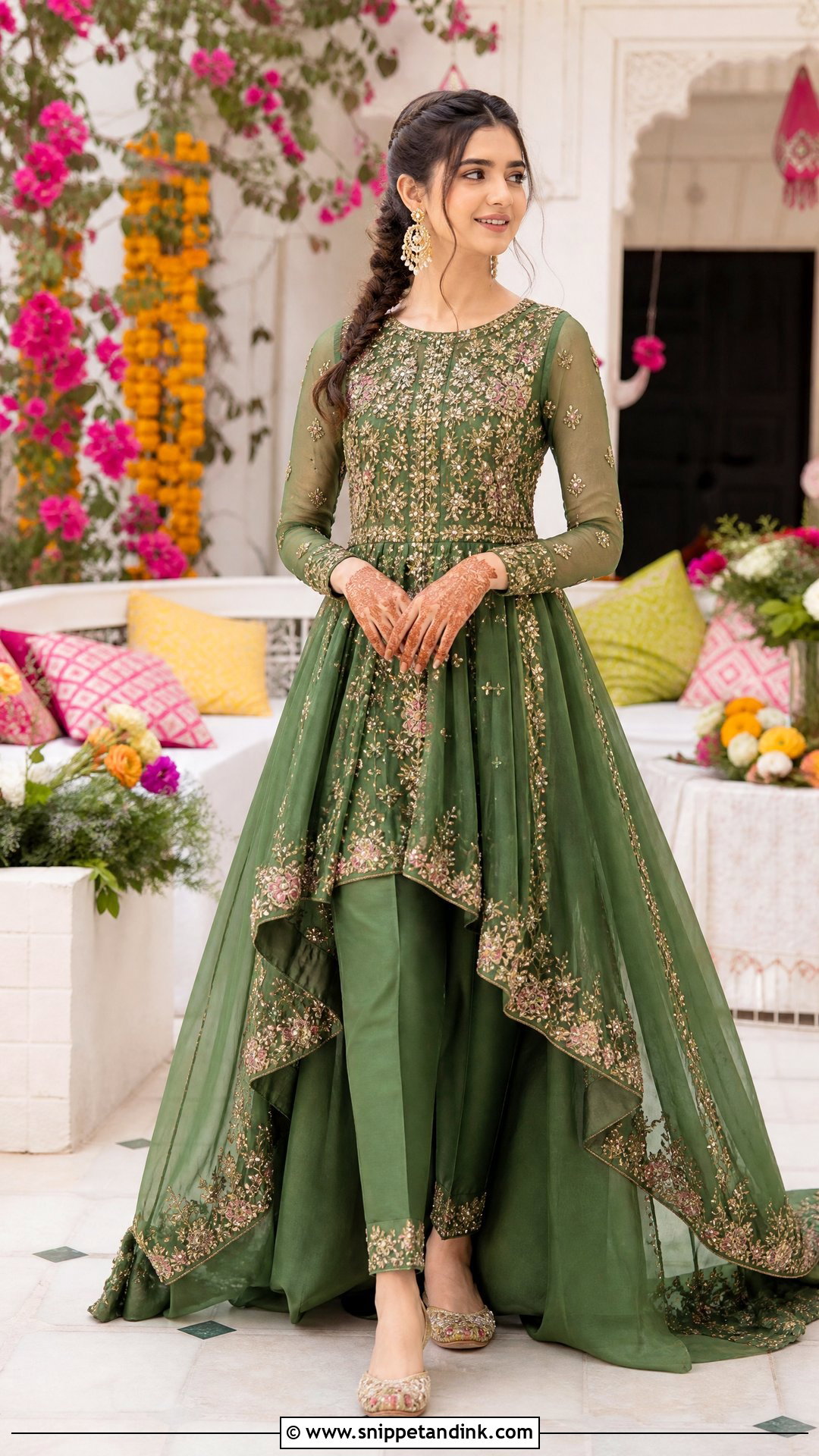 Mehendi High Low Dress Outfit - Snippet and Ink - 20 Mehendi Dress Outfits Brides