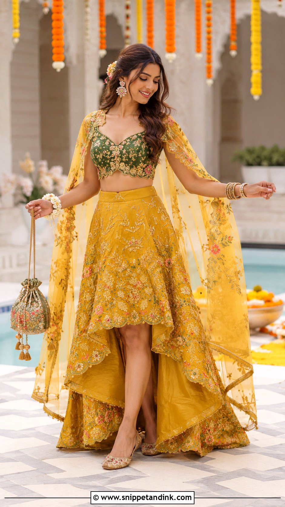 Mehendi High Low Lehenga For Bride - Snippet and Ink - 30 Mehendi Dress Brides Ideas