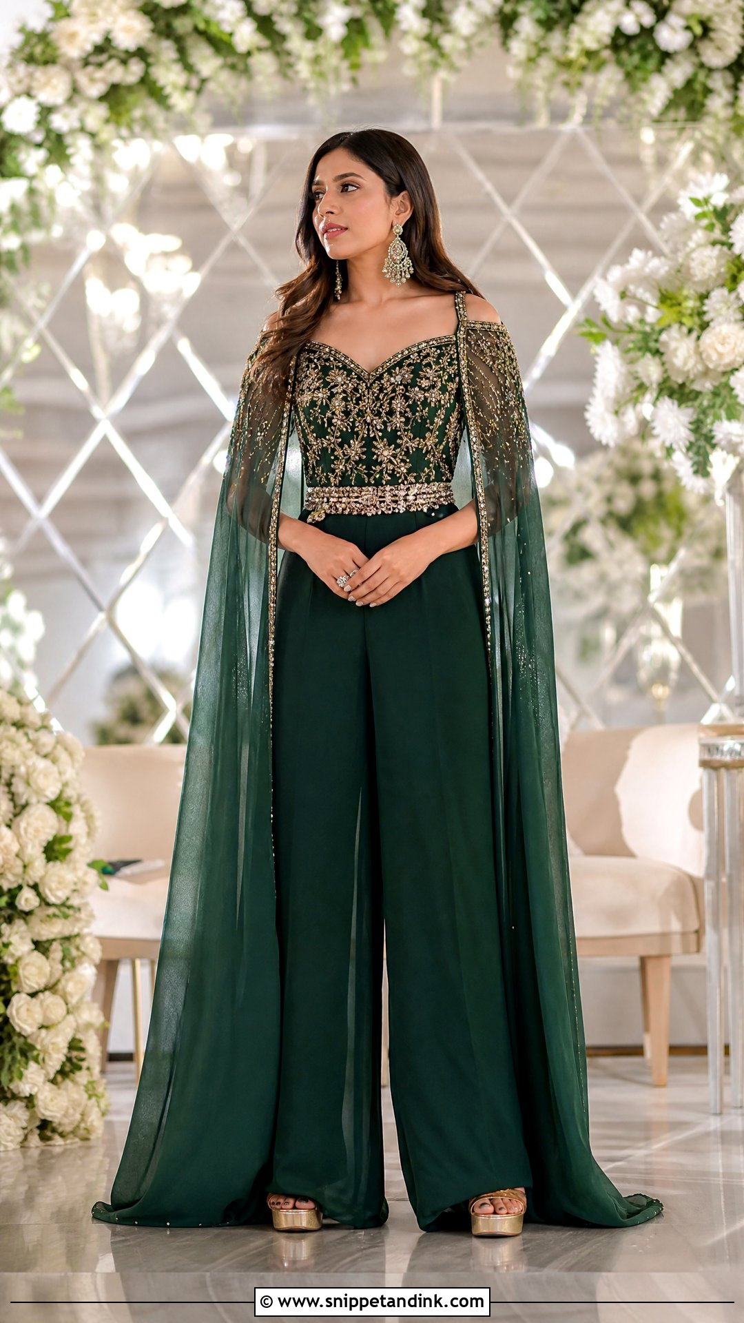 Mehendi Jumpsuit With Cape Outfit - Snippet and Ink - 20 Mehendi Dress Outfits Brides