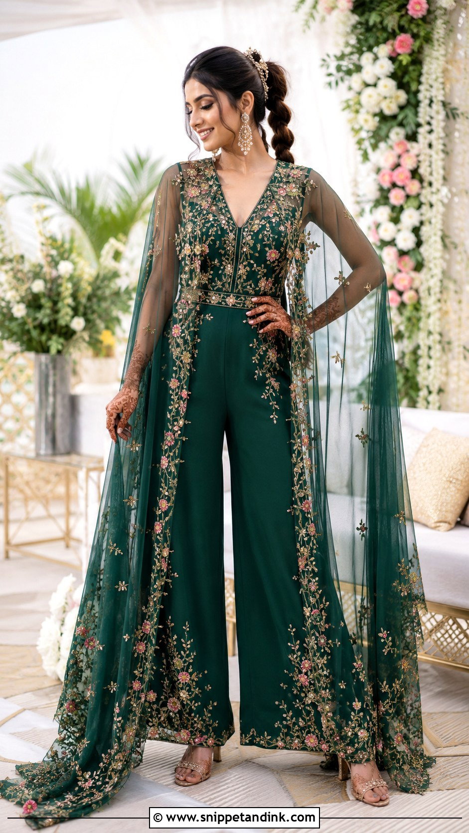 Mehendi Jumpsuit With Cape - Snippet and Ink - 20 Bridal Mehendi Outfits