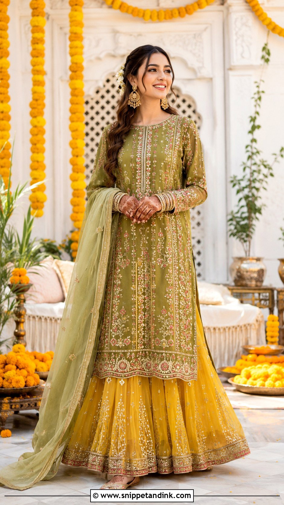 Mehendi Kurta Lehenga For Bride - Snippet and Ink - 30 Mehendi Dress Brides Ideas