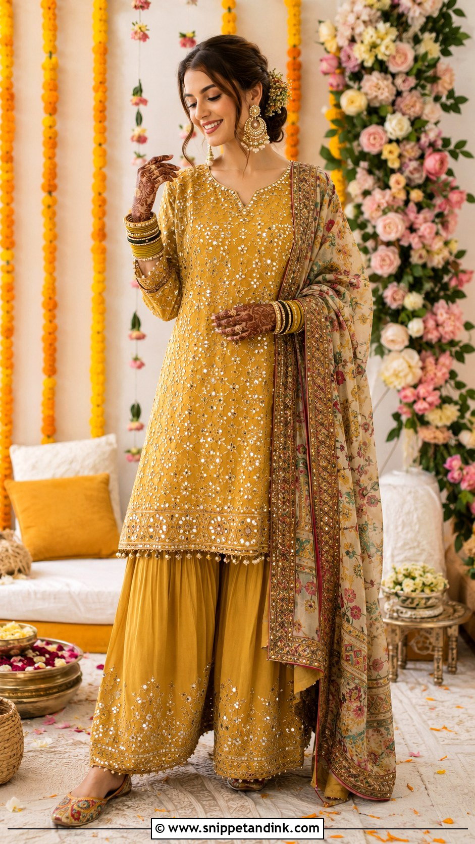 Mehendi Palazzo Suit For Bride - Snippet and Ink - 30 Mehendi Dress Brides Ideas
