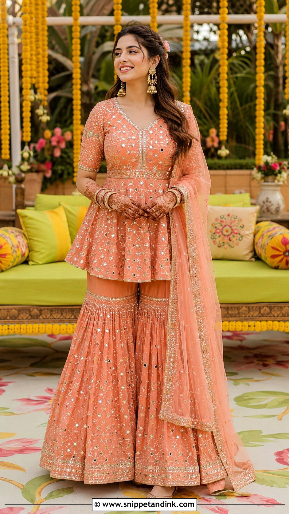 Mehendi Peplum Sharara For Bride - Snippet and Ink - 30 Mehendi Dress Brides Ideas