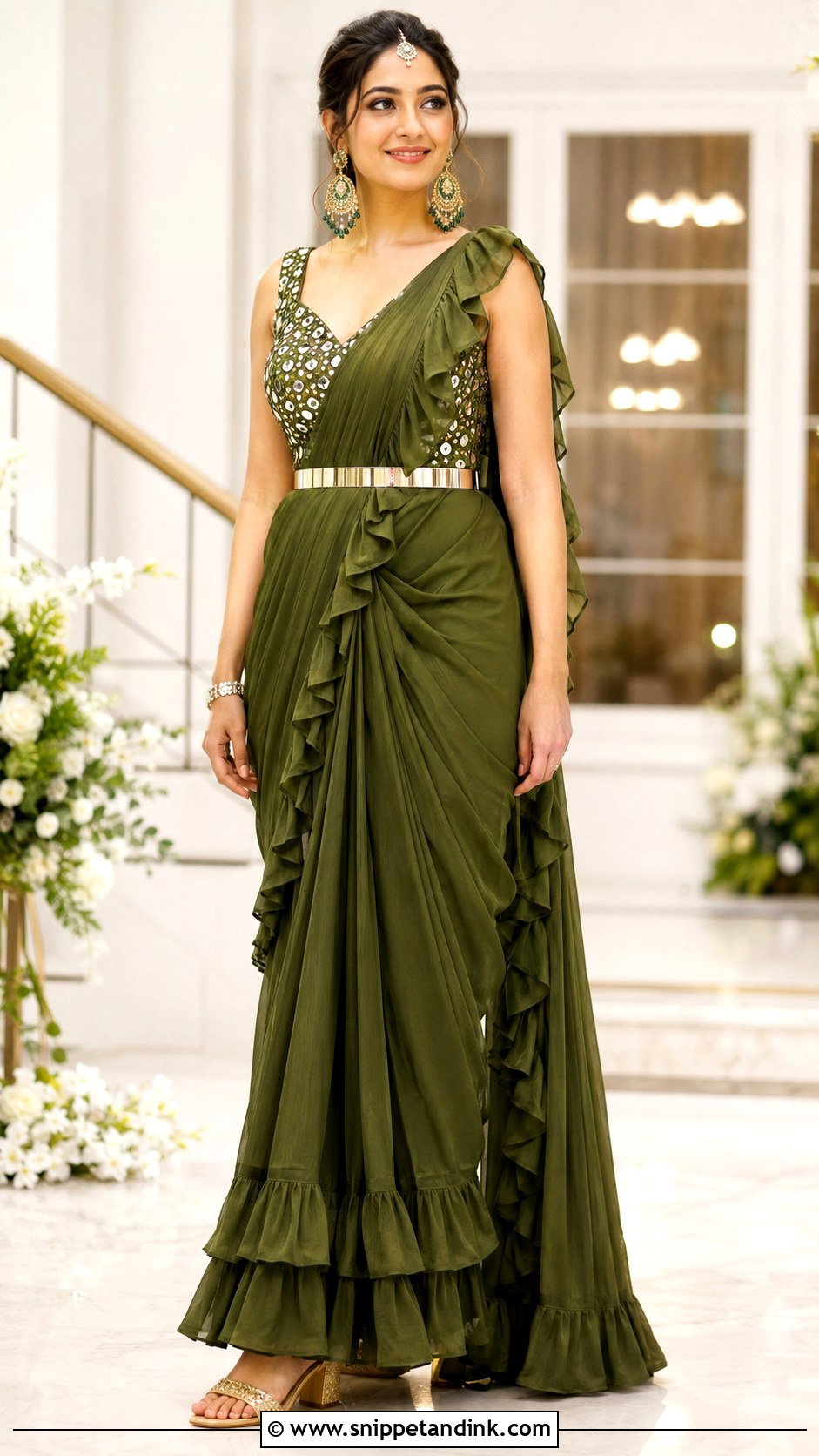 Mehendi Saree With Belt Outfit - Snippet and Ink - 20 Mehendi Dress Outfits Brides