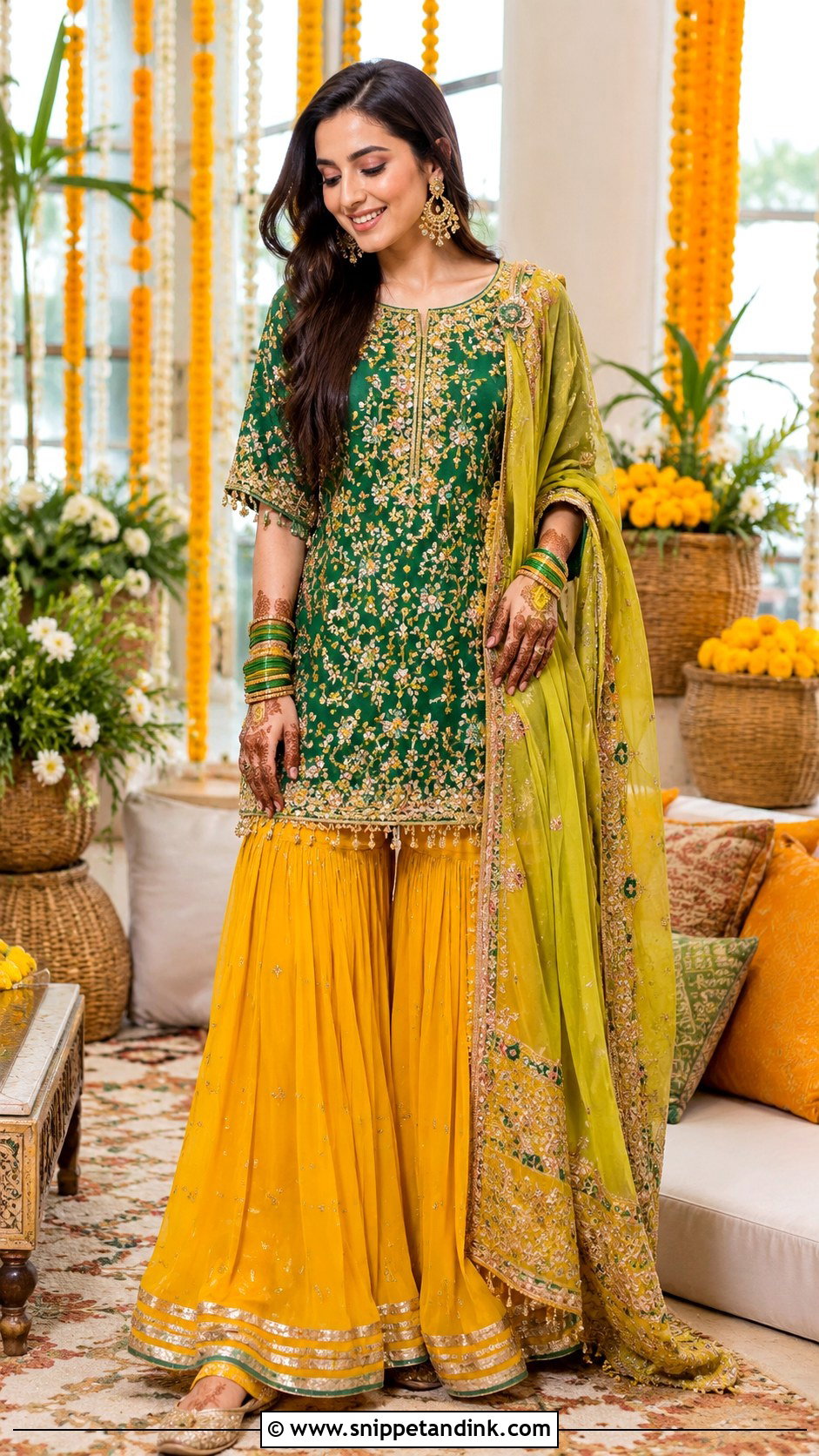 Mehendi Short Kurti Sharara For Bride - Snippet and Ink - 30 Mehendi Dress Brides Ideas