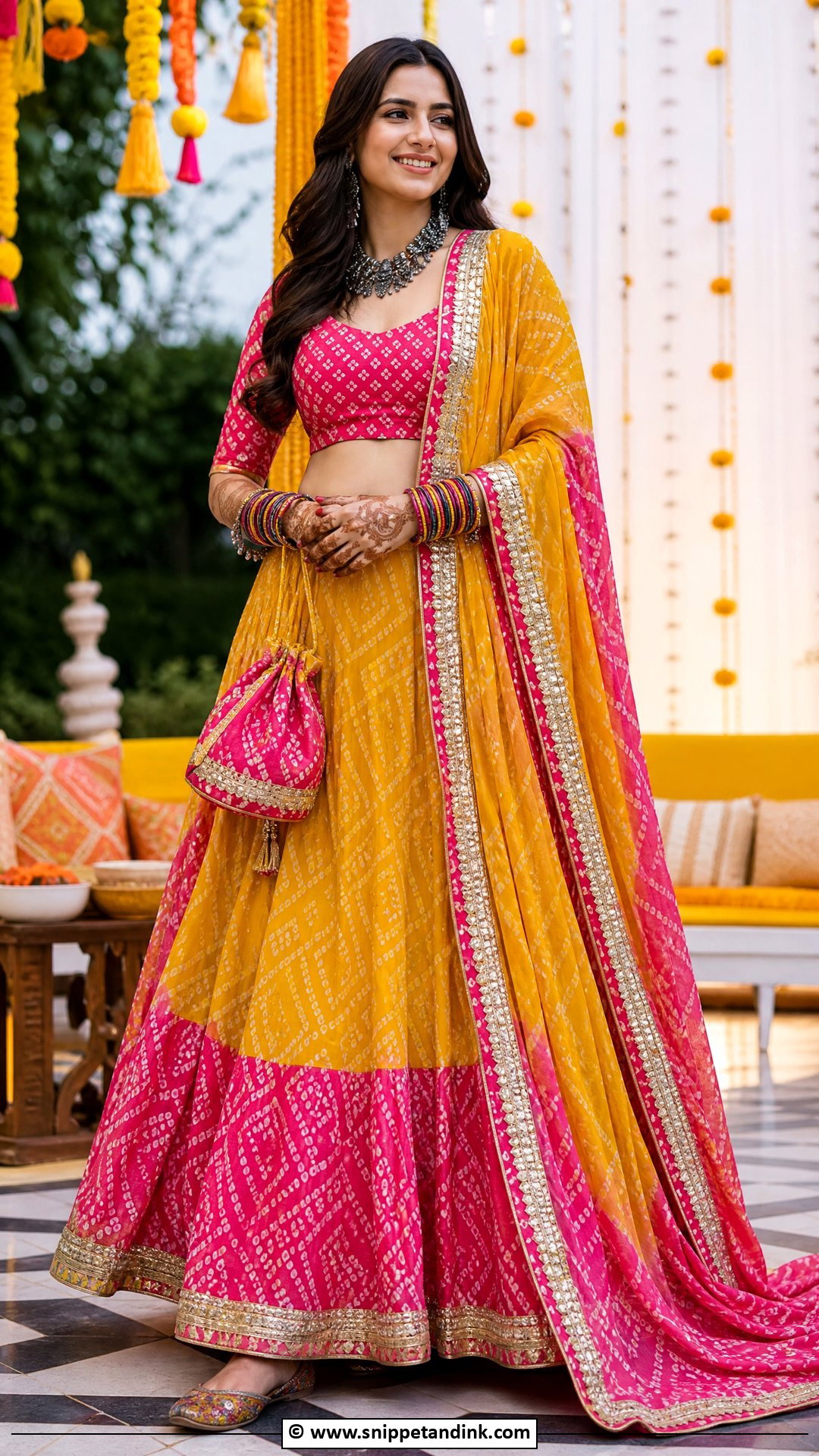 Mehndi Bandhani Lehenga Outfit - Snippet and Ink - 35 Mehndi Outfit Ideas