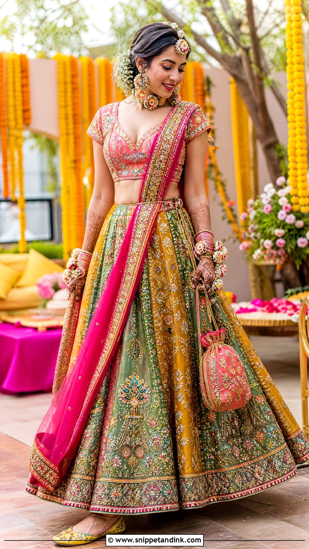 Mehndi Bridal Lehenga With Colorful Embroidery - Snippet and Ink - 25 Latest Bridal Dresses Pakistan