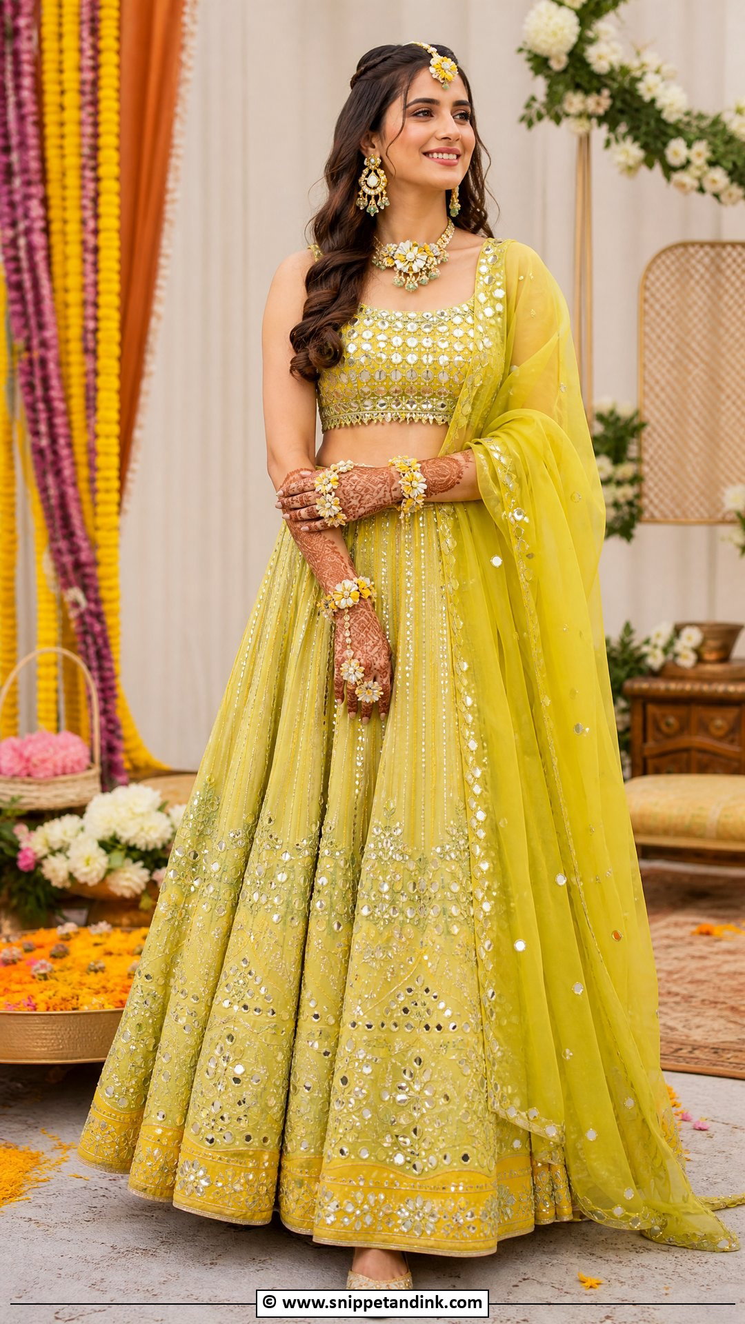Mehndi Bride Lehenga Outfit - Snippet and Ink - 35 Mehndi Outfit Ideas