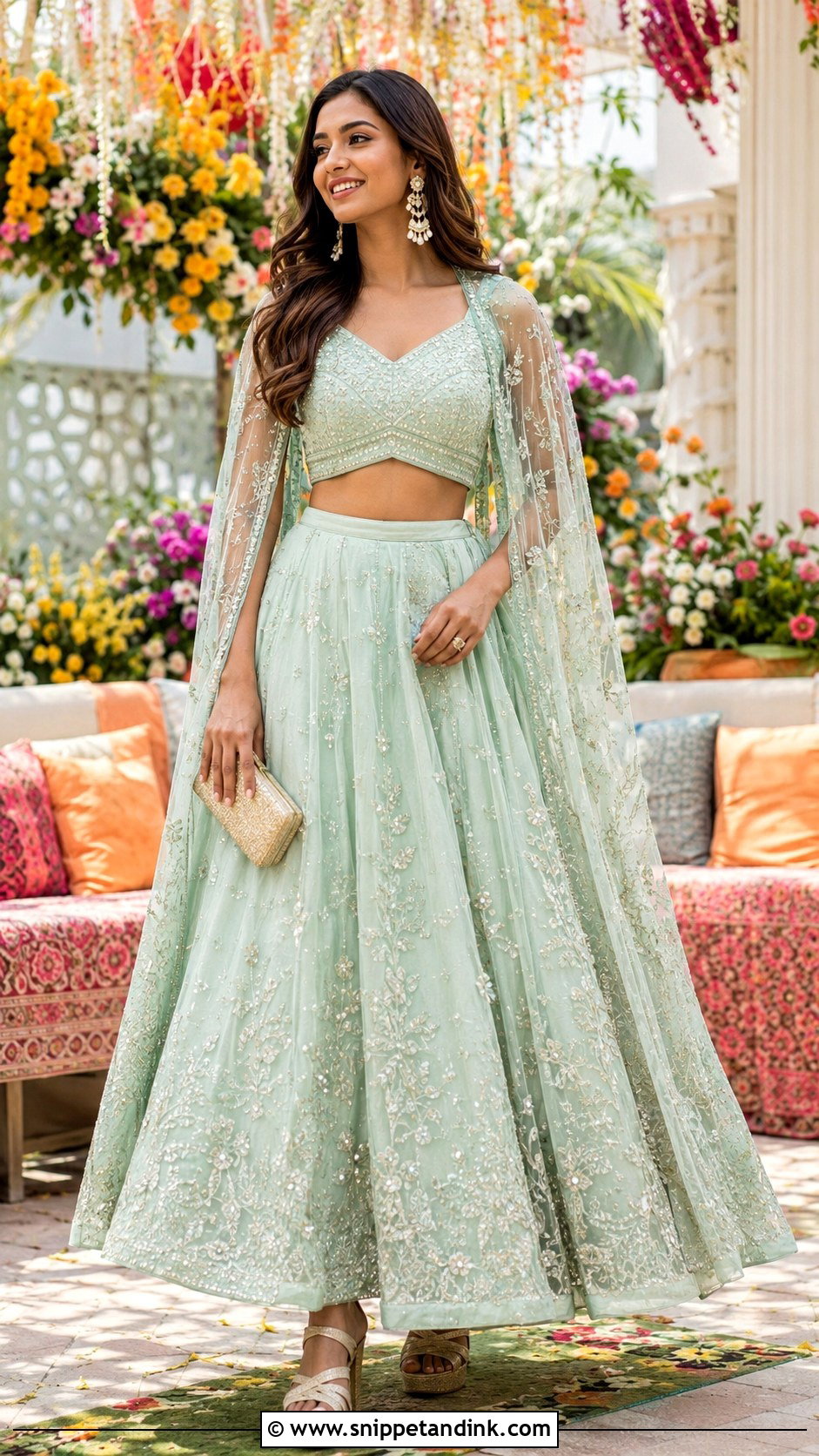 Mehndi Cape Lehenga Outfit - Snippet and Ink - 30 Mehndi Function Dress Outfit Ideas