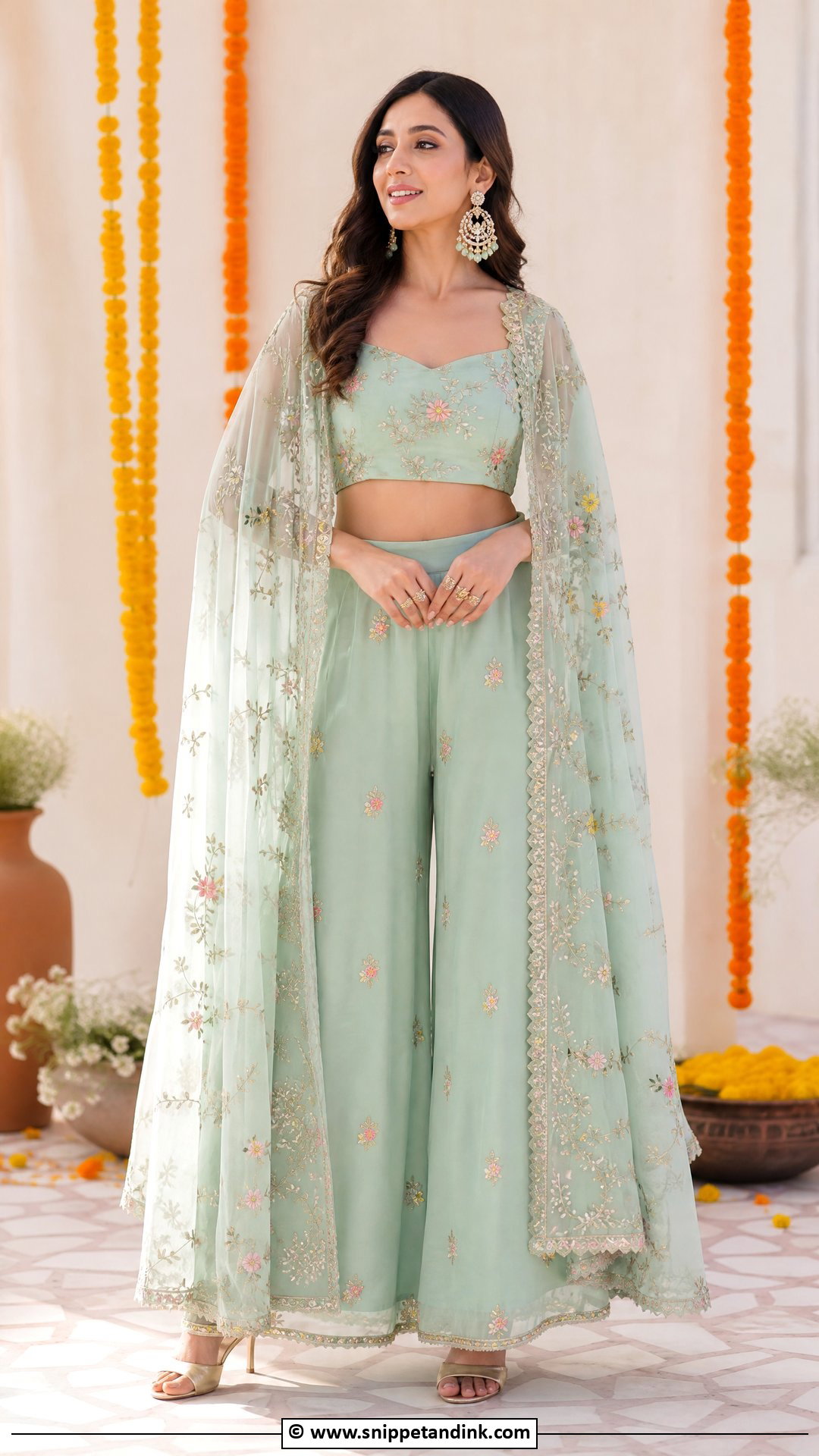 Mehndi Cape Set Outfit - Snippet and Ink - 35 Mehndi Outfit Ideas