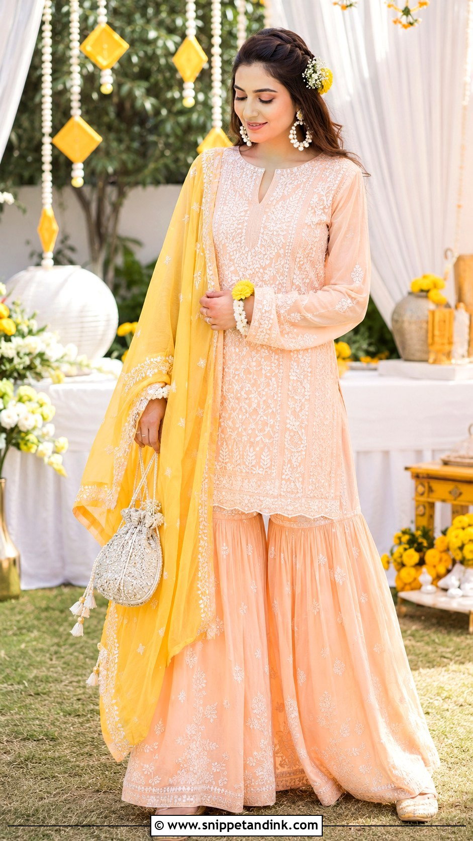 Mehndi Chikankari Sharara Outfit - Snippet and Ink - 30 Mehndi Function Dress Outfit Ideas