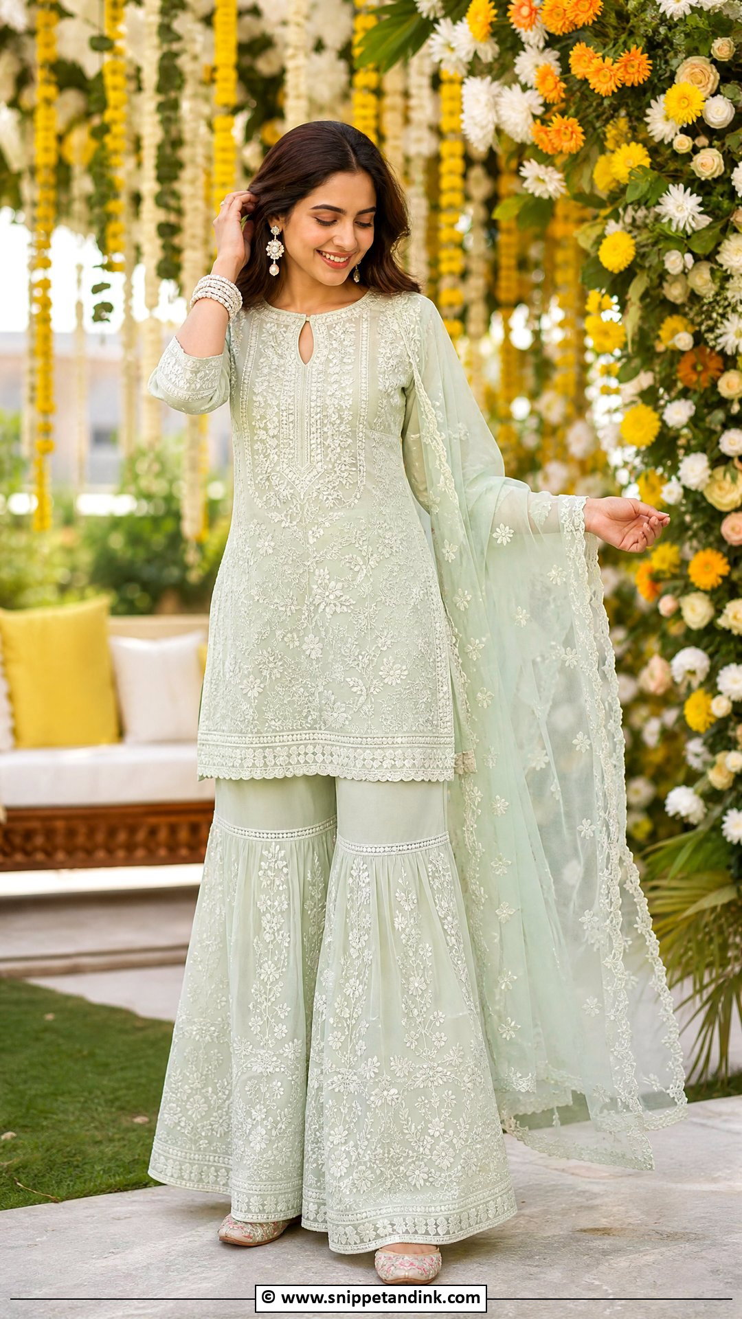 Mehndi Chikankari Sharara Outfit - Snippet and Ink - 35 Mehndi Outfit Ideas