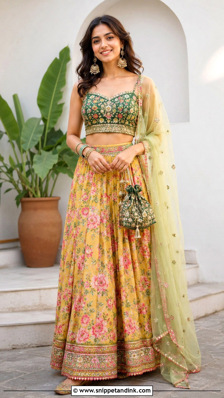 Mehndi Crop Top And Skirt Outfit - Snippet and Ink - 30 Mehndi Function Dress Outfit Ideas