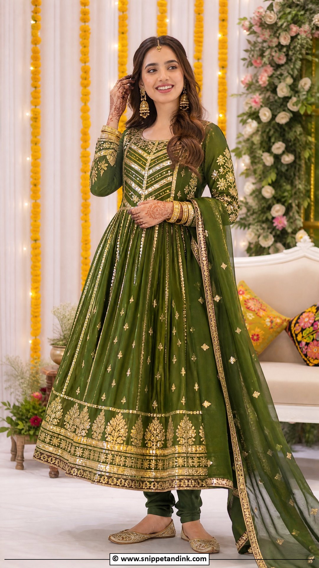 Mehndi Gota Patti Anarkali Outfit - Snippet and Ink - 35 Mehndi Outfit Ideas