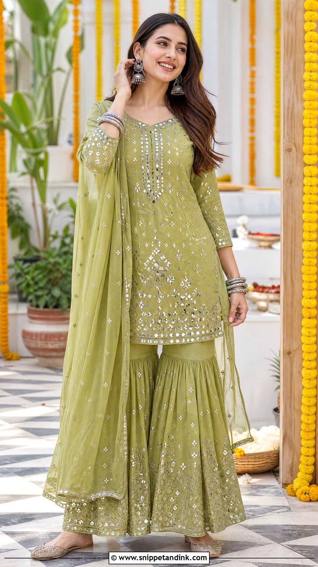 Mehndi Green Mirror Work Suit - Snippet and Ink - 25 Mehndi Green Suit Ideas
