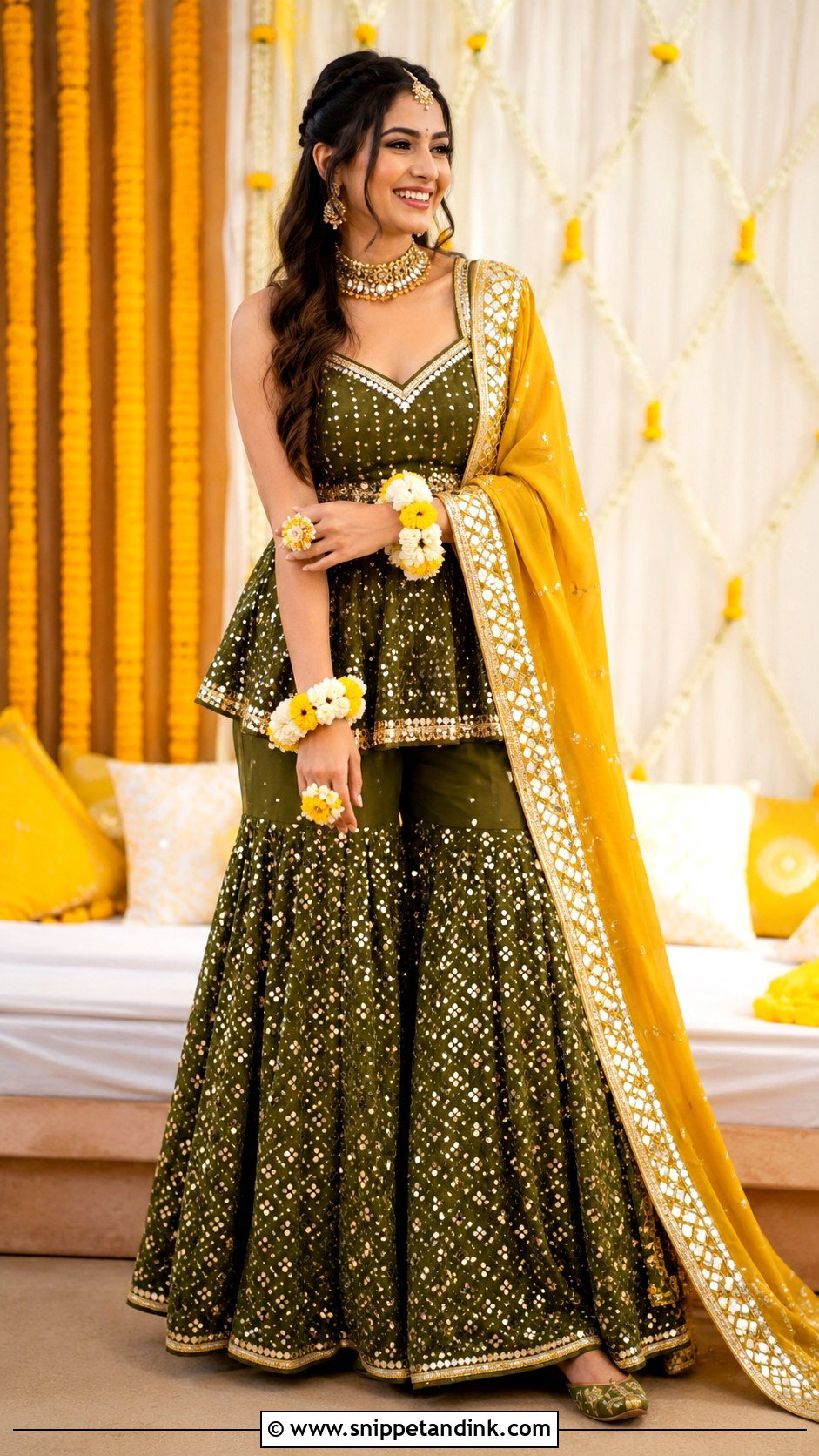 Mehndi Green Peplum And Sharara Bridal Outfit - Snippet and Ink - 20 Green Bridal Mehndi Outfit Ideas