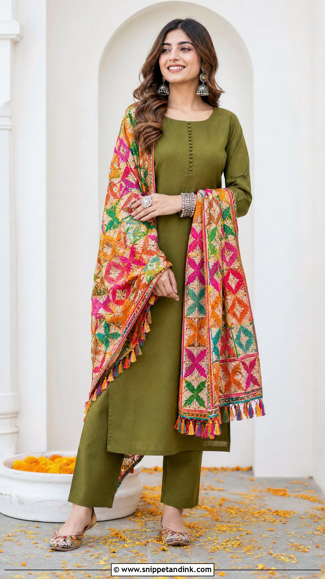 Mehndi Green Phulkari Dupatta Suit - Snippet and Ink - 25 Mehndi Green Suit Ideas