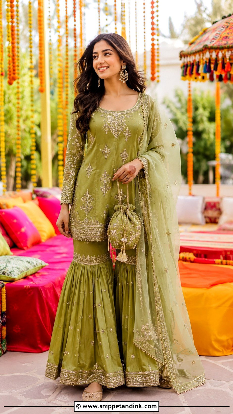 Mehndi Green Sharara Dress - Snippet and Ink - 25 Wedding Function Dresses