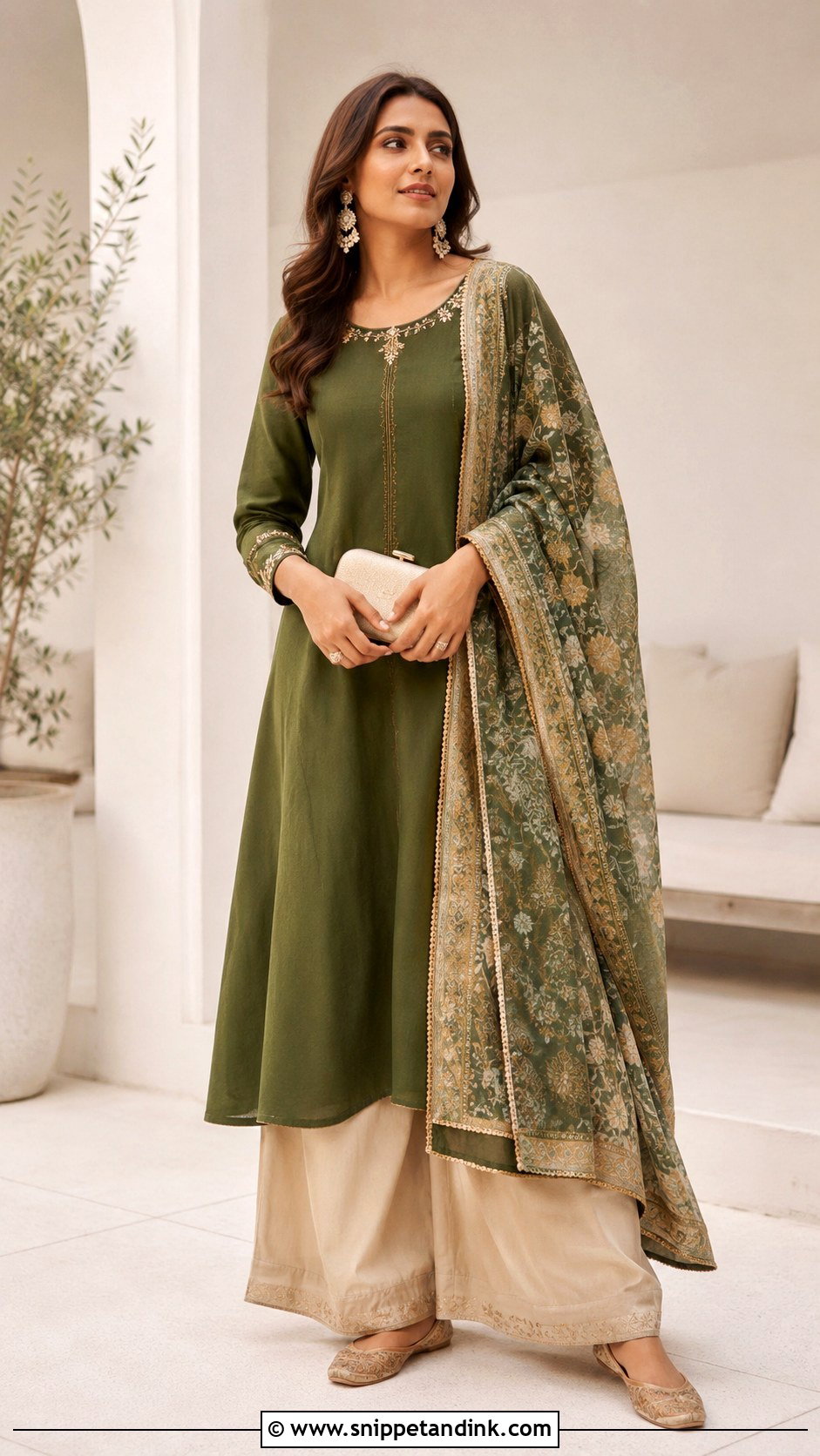 Mehndi Green Suit With Beige Pants - Snippet and Ink - 25 Mehndi Color Suit Combination Ideas
