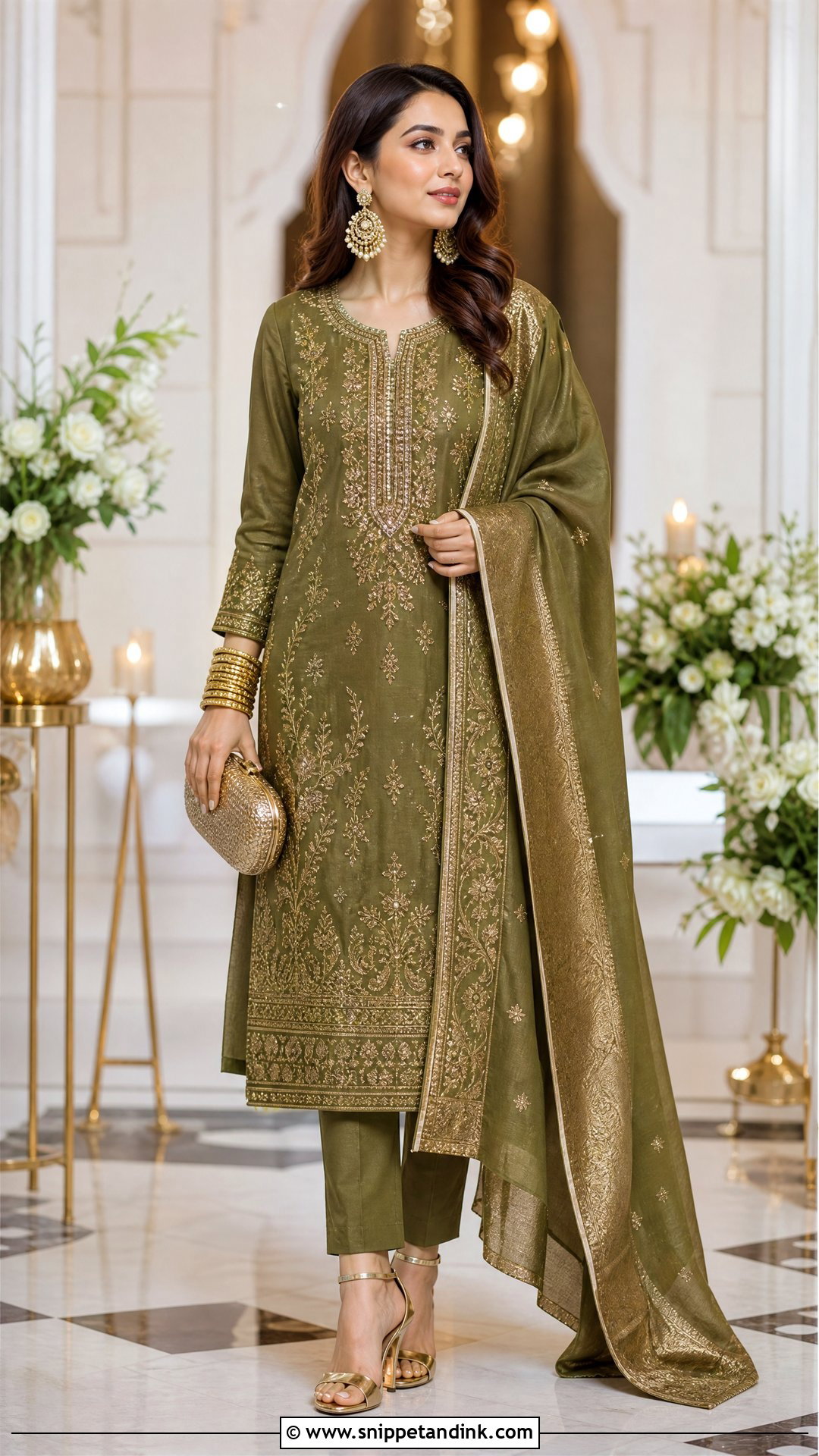 Mehndi Green Suit With Gold Accessories - Snippet and Ink - 25 Mehndi Green Suit Ideas