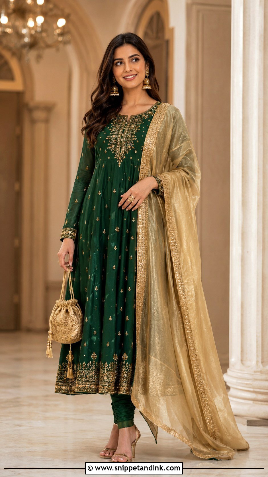 Mehndi Green Suit With Gold Dupatta - Snippet and Ink - 25 Mehndi Color Suit Combination Ideas