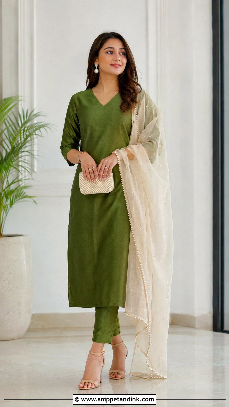 Mehndi Green Suit With Ivory Dupatta - Snippet and Ink - 25 Mehndi Color Suit Combination Ideas