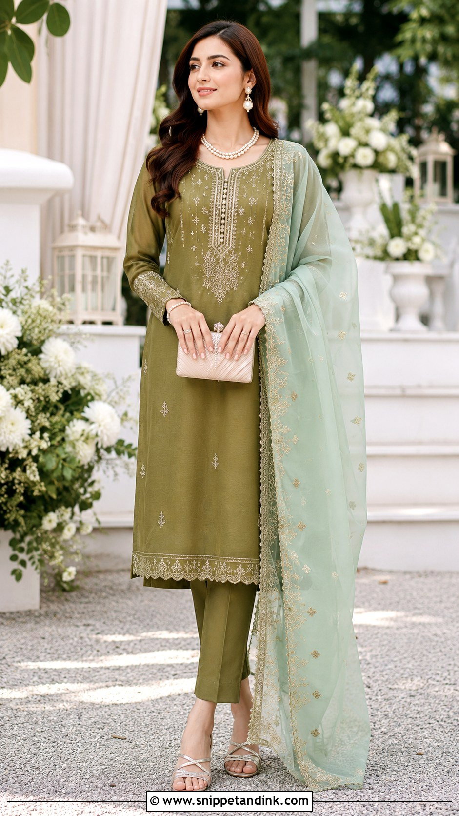 Mehndi Green Suit With Mint Dupatta - Snippet and Ink - 25 Mehndi Color Suit Combination Ideas