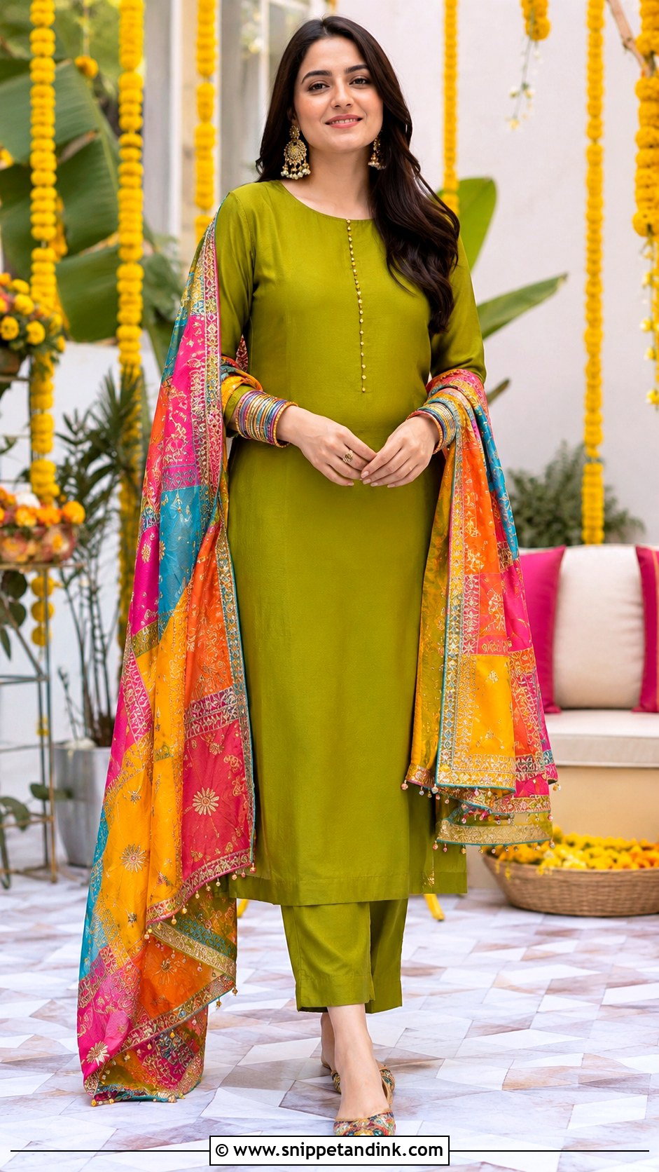 Mehndi Green Suit With Multicolor Dupatta - Snippet and Ink - 25 Mehndi Color Suit Combination Ideas