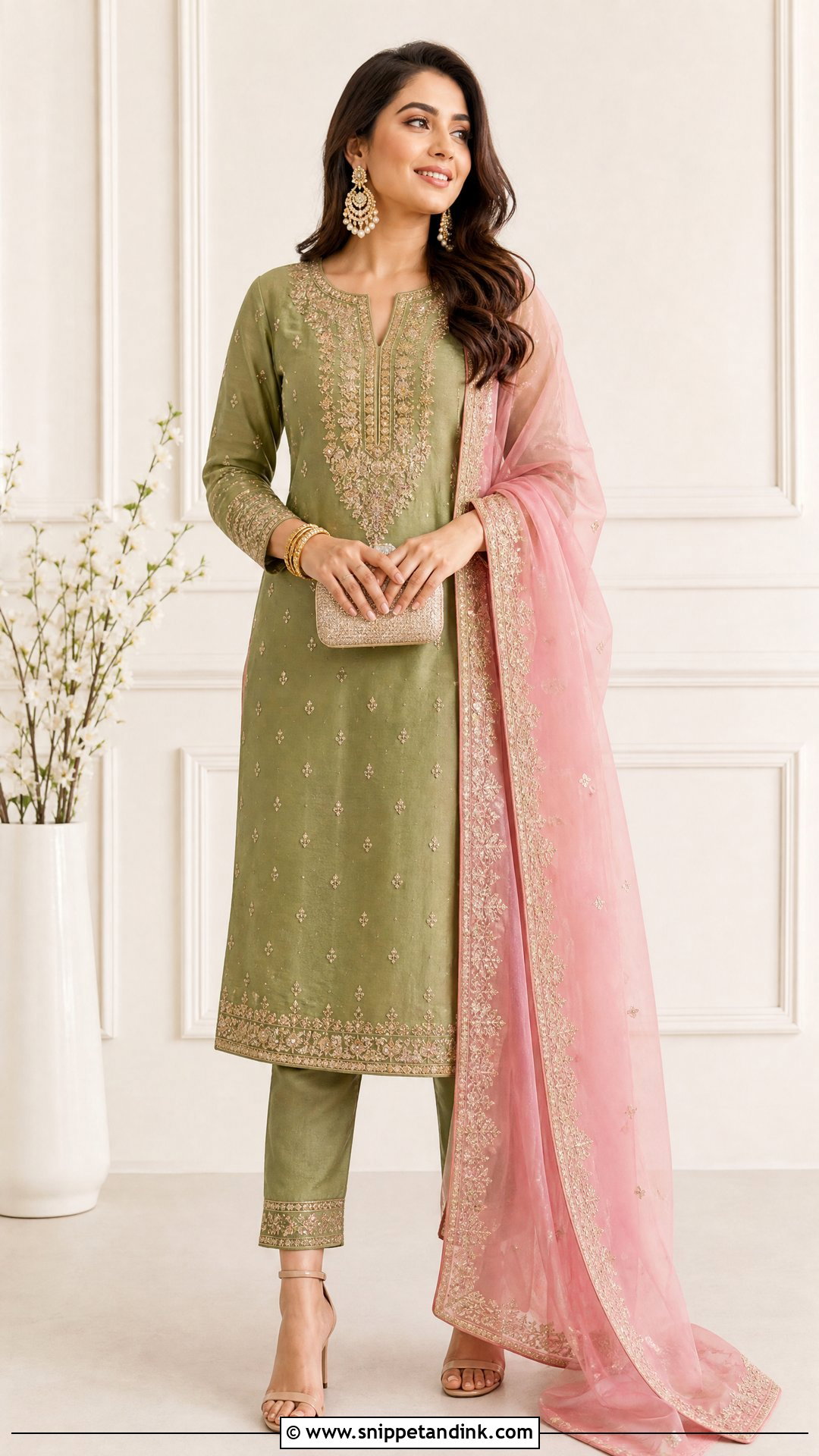 Mehndi Green Suit With Pink Dupatta - Snippet and Ink - 25 Mehndi Green Suit Ideas