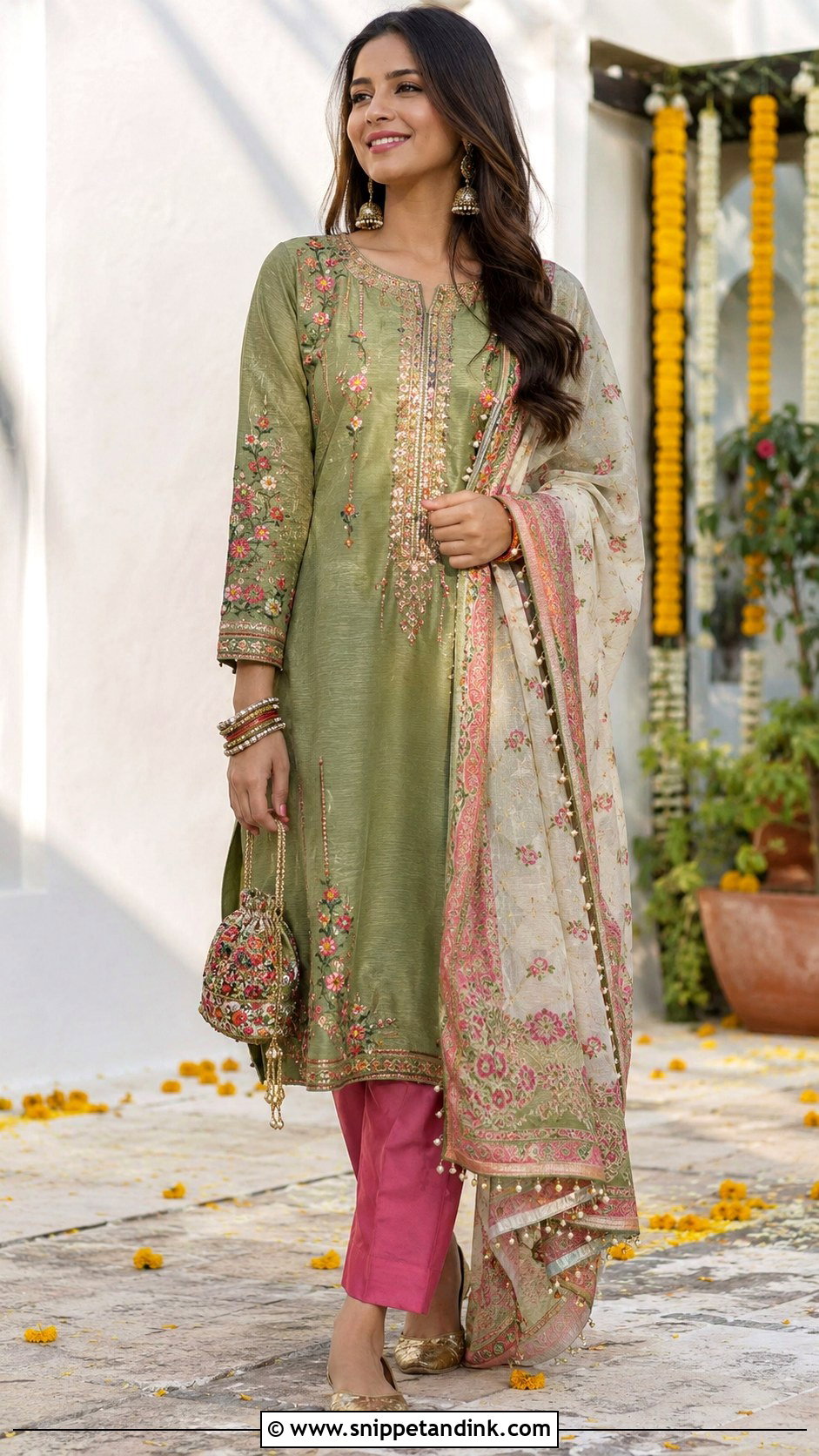 Mehndi Green Suit With Pink Pants - Snippet and Ink - 25 Mehndi Color Suit Combination Ideas