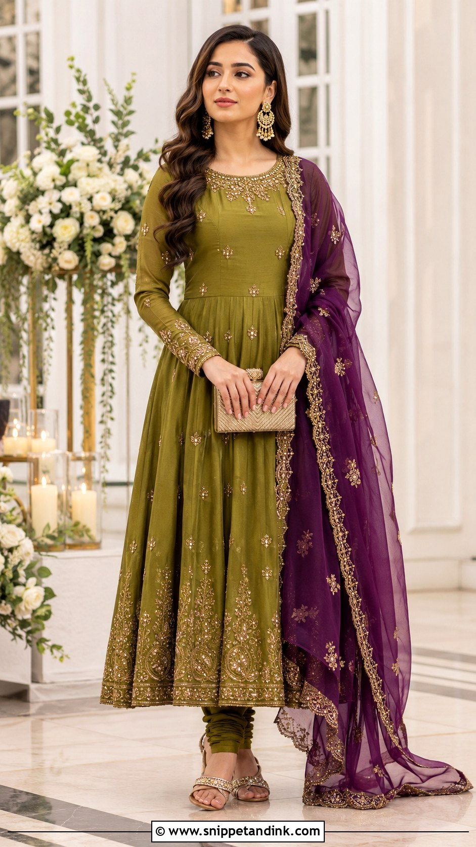 Mehndi Green Suit With Purple Dupatta - Snippet and Ink - 25 Mehndi Color Suit Combination Ideas