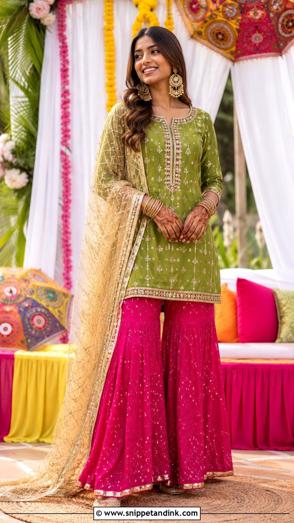 Mehndi Green Suit With Rani Pink Sharara - Snippet and Ink - 25 Mehndi Color Suit Combination Ideas