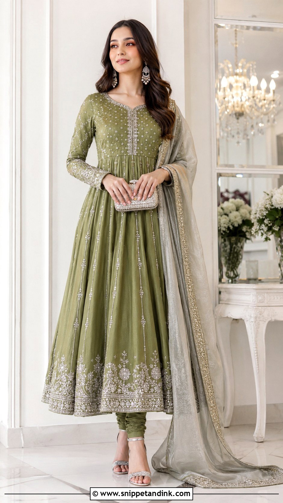 Mehndi Green Suit With Silver Dupatta - Snippet and Ink - 25 Mehndi Color Suit Combination Ideas