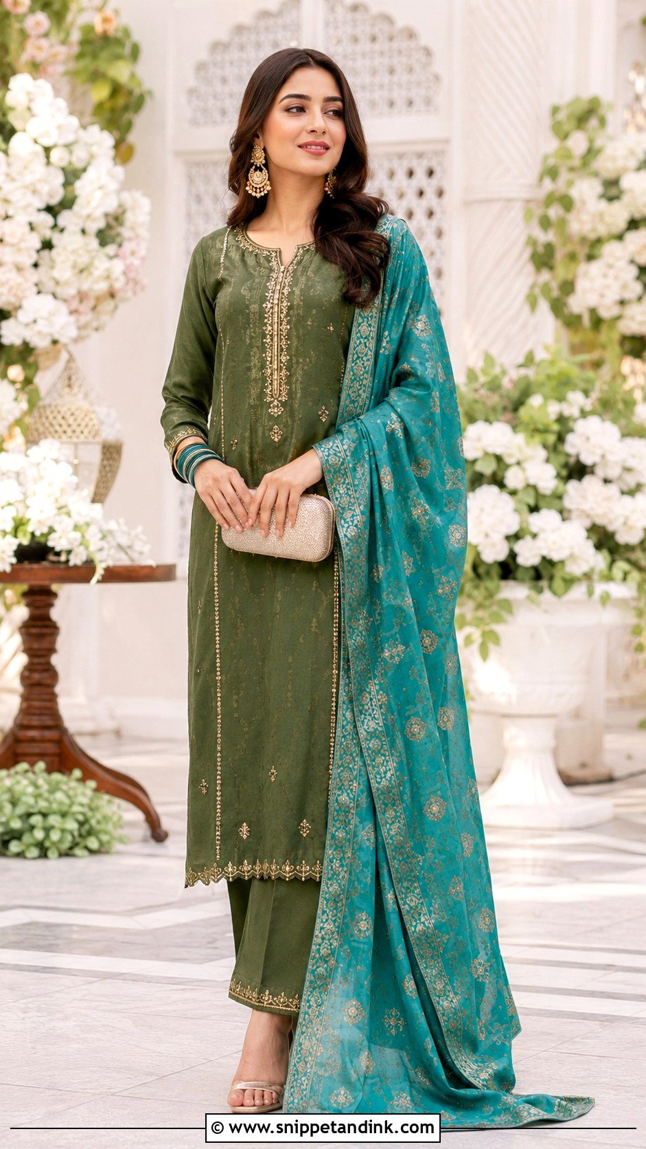 Mehndi Green Suit With Turquoise Dupatta - Snippet and Ink - 25 Mehndi Color Suit Combination Ideas