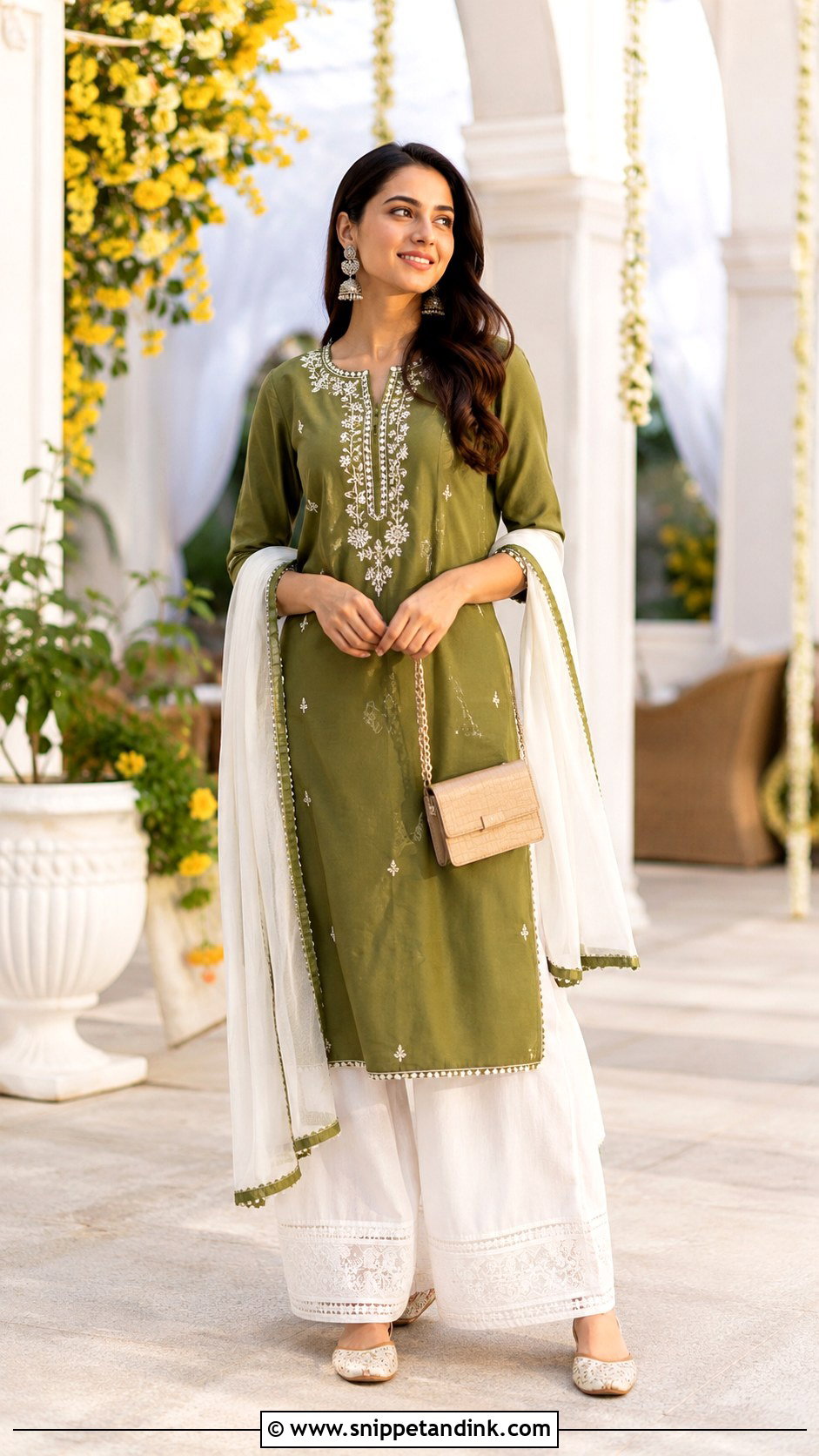 Mehndi Green Suit With White Palazzo - Snippet and Ink - 25 Mehndi Color Suit Combination Ideas