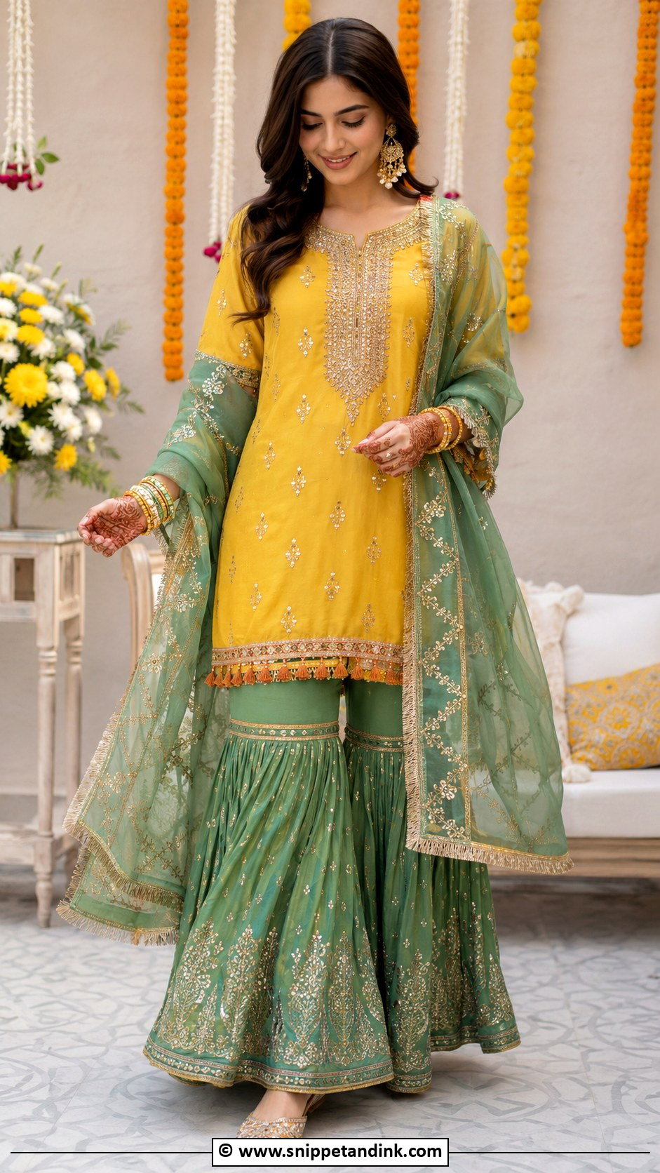Mehndi Kurta With Gharara - Snippet and Ink - 30 Pakistani Mehndi Dress Ideas