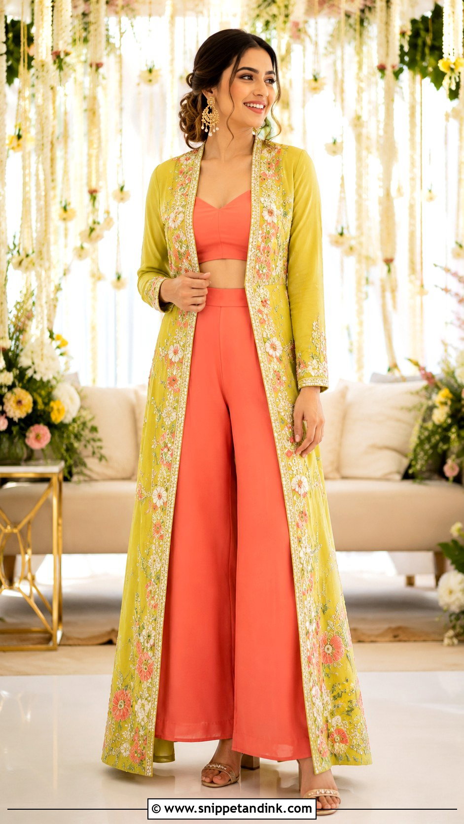 Mehndi Long Jacket Suit Outfit - Snippet and Ink - 30 Mehndi Function Dress Outfit Ideas